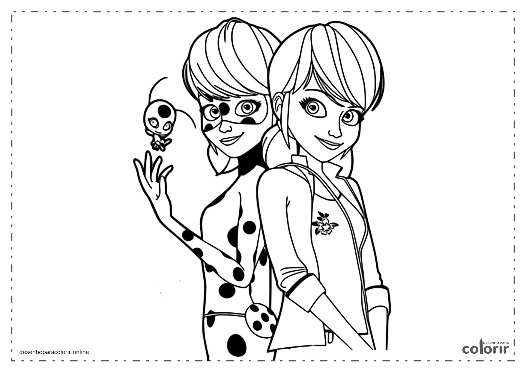 Desenhos para colorir Ladybug e Cat Noir para impressão e download 