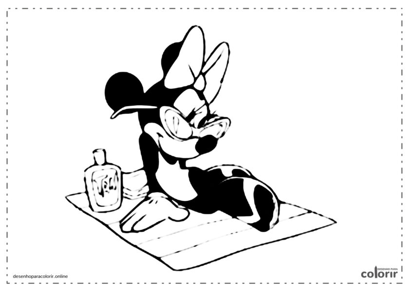 Minnie Mouse na praia a tomar o sol