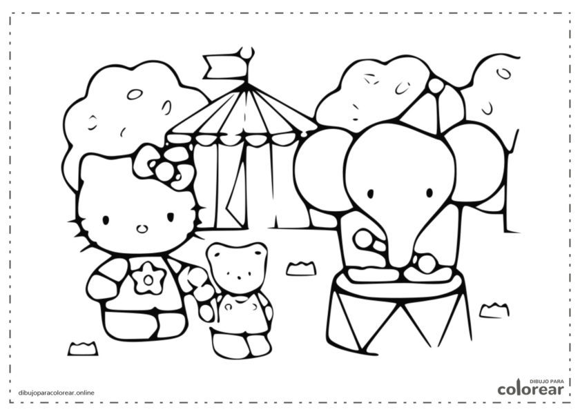 Hello Kitty no zoológico com o elefante