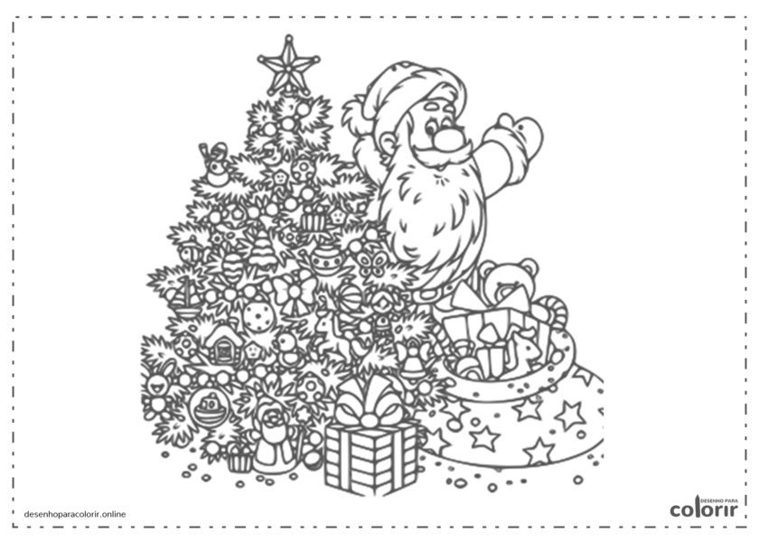 Pai natal deixando os presentes embaixo da árvore de Natal
